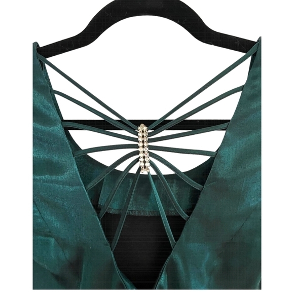 Vintage Metallic Emerald Green Shiny Mini Dress w/ Back Rhinestones - Picture 4 of 4